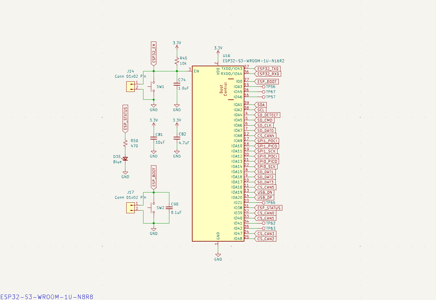 Schematic excerpt showing the GPIO assignments on the ESP32.